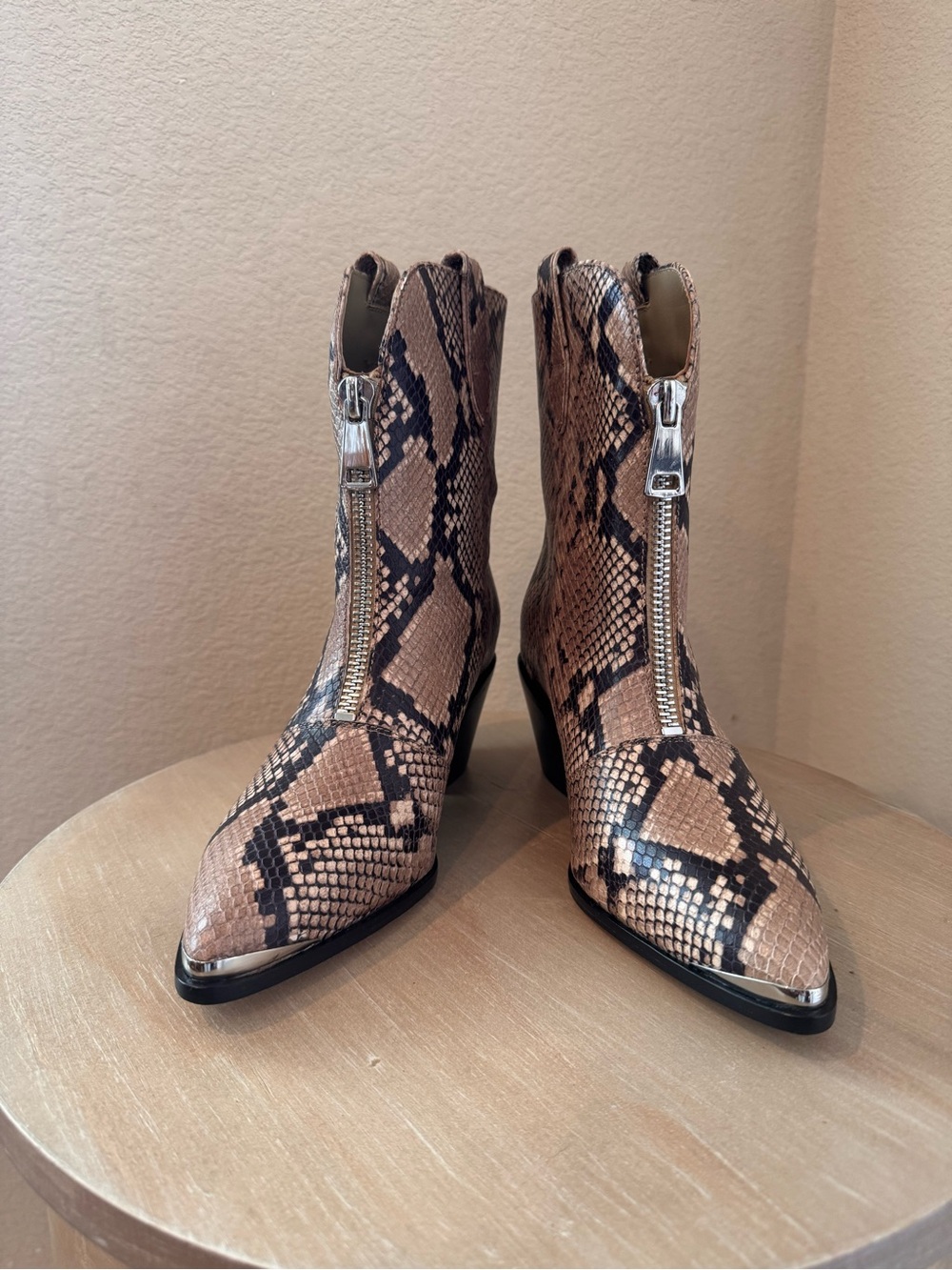 PAIGE Piper Taupe Multi Snake Leather Ankle Boot - Size 10 - NIB - Retail $428